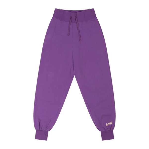 High waisted broek in de kleur purple sapphire, gemaakt van biologisch sweat. ANTHI teens voor MINGO mingokids.