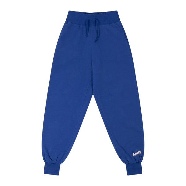 High waisted broek in de kleur surf blue, gemaakt van biologisch sweat. ANTHI teens voor MINGO mingokids.